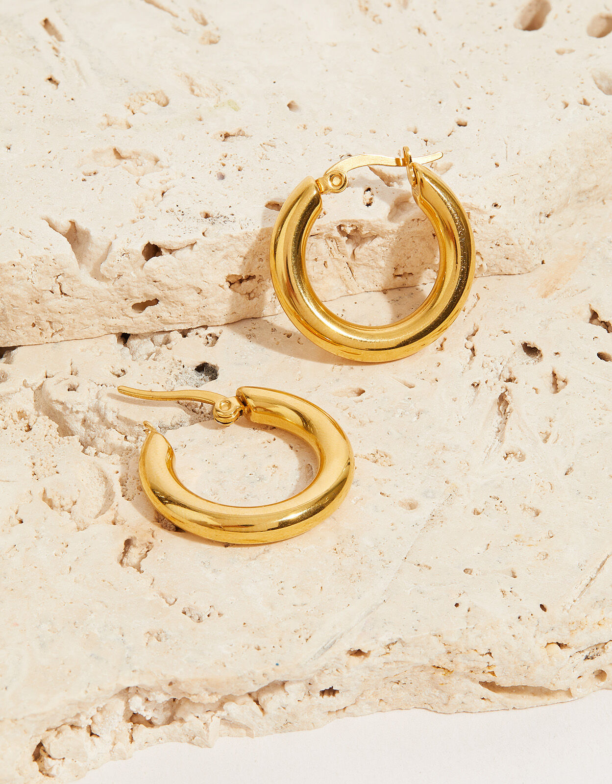 Gold Coloured Stainless Steel Earrings, Hoop Earrings, 15 Mm, White Cr –  Kokomo Jewellery