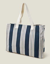 Large Stripe Beach Bag, Blue (NAVY), large