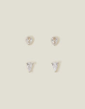 2-Pack Sterling Silver-Plated Teardrop Studs, , large