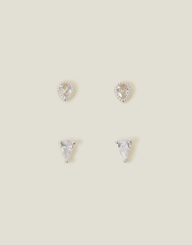 2-Pack Sterling Silver-Plated Teardrop Studs, , large
