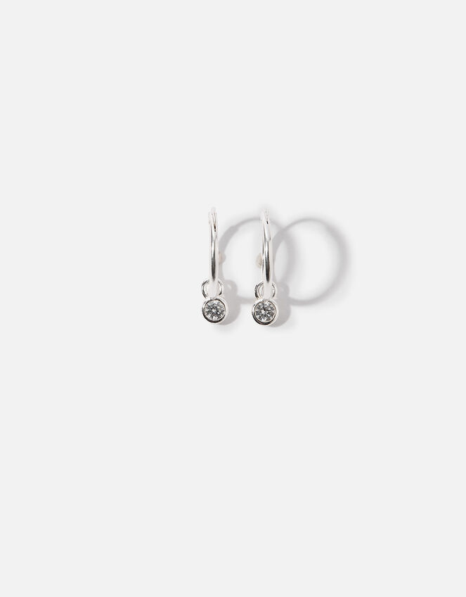 Sterling Silver Sparkle Huggie Hoop Earrings, , large