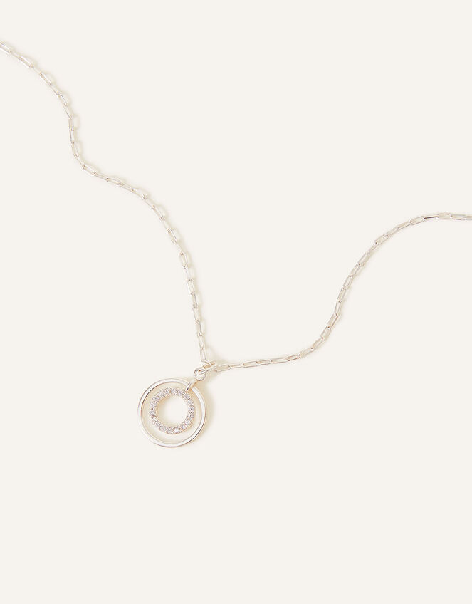 Sterling Silver-Plated Circle Pendant Necklace, , large