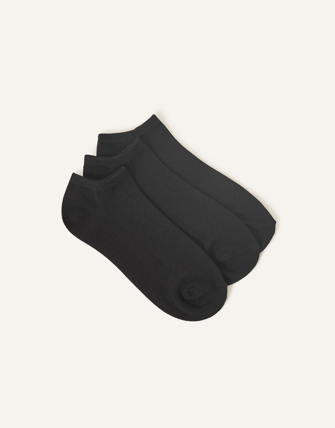 Supersoft Cotton Ankle Socks Set of Three , Black (BLACK), large