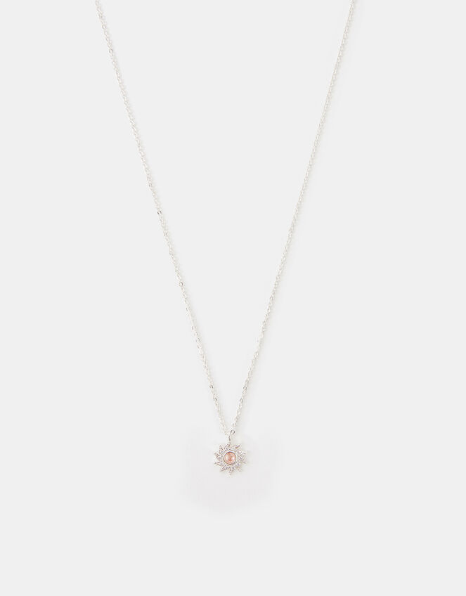 Sterling Silver-Plated Sun Birthstone Necklace, Silver (ST SILVER), large