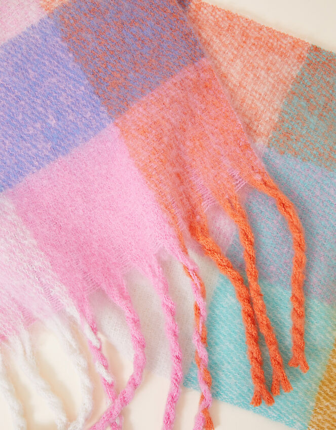 Super-Fluffy Pastel Check Scarf, , large