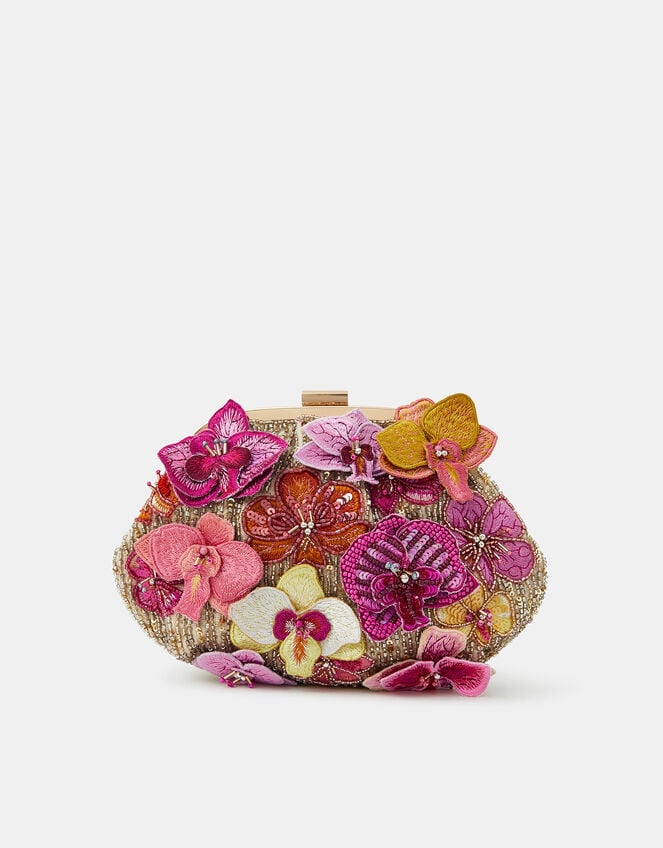 3D Flower Embellished Clutch Bag, , large