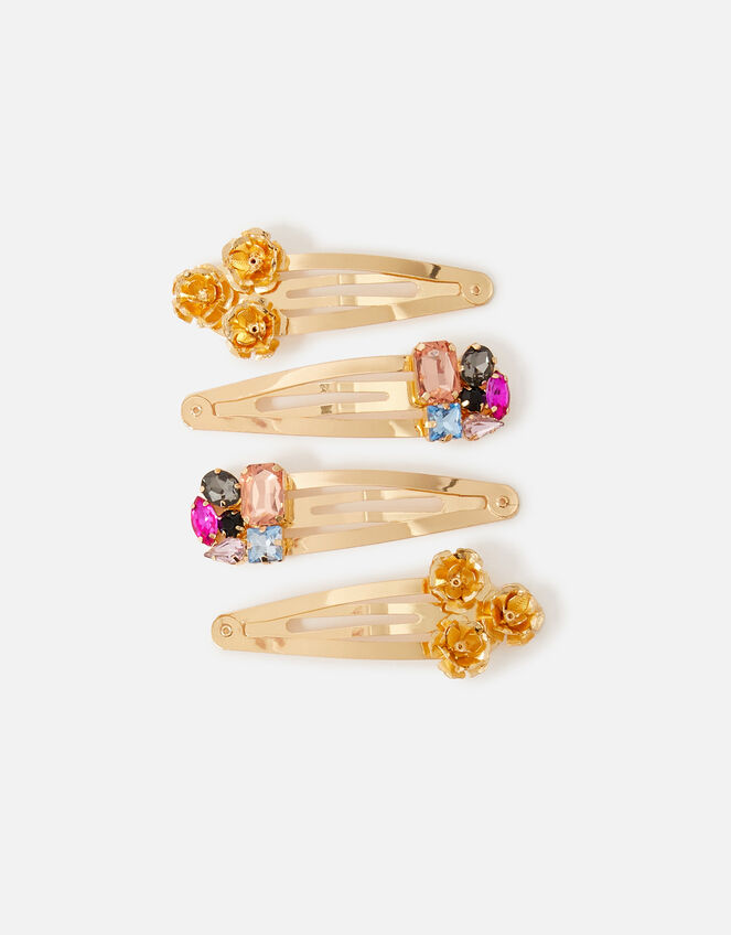 Gem and Floral Hair Clip Set, , large