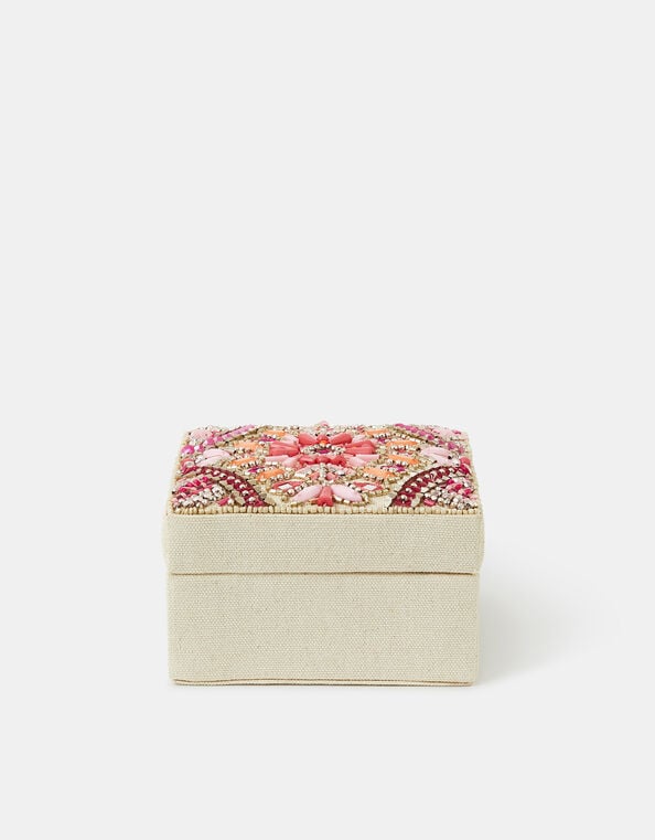 Square Mirror & Bead Embellished Jewellery Box, , large