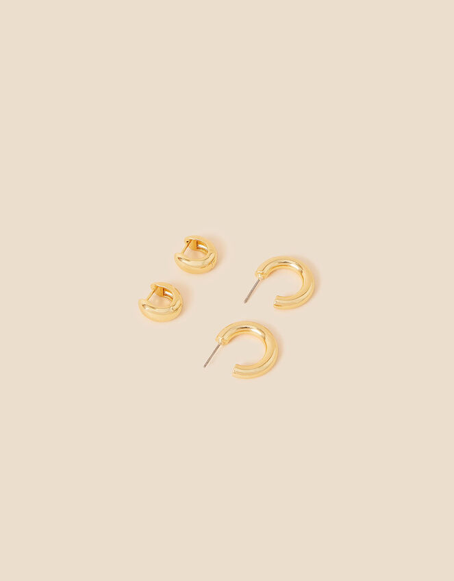 14ct Gold-Plated Chunky Hoops Set of Two, , large