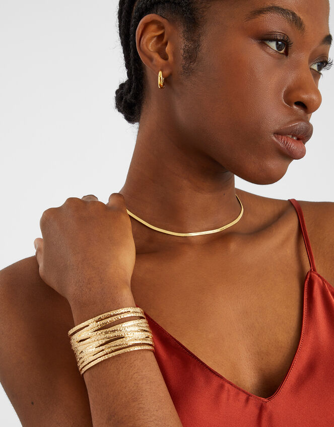 Texture Layered Cuff Bracelet, Gold (GOLD), large