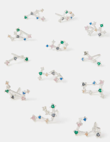 Sterling Silver Zodiac Constellation Stud Earrings, Silver (ST SILVER), large