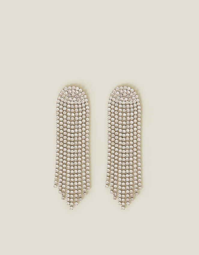 Diamante Chain Tassel Earrings, , large