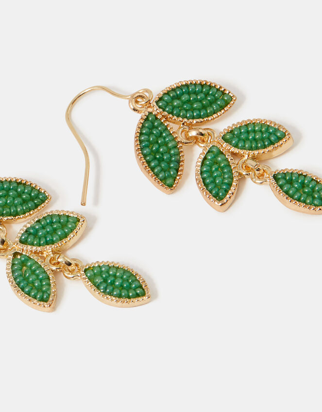 Beaded Leaf Drop Earrings, , large