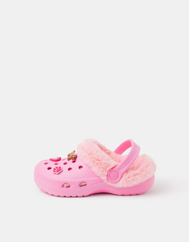 Girls Dog Charm Faux Fur Lined Clogs, Pink (PINK), large