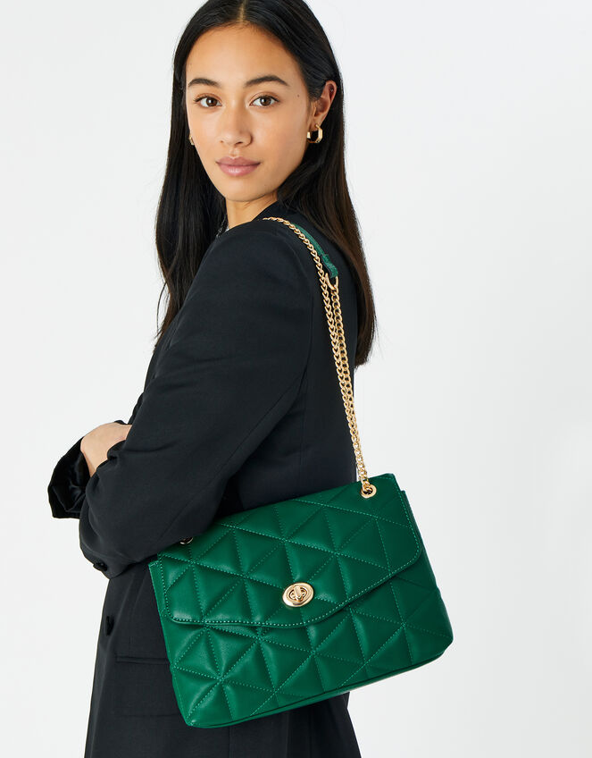 Eva Quilted Shoulder Bag, Green (GREEN), large