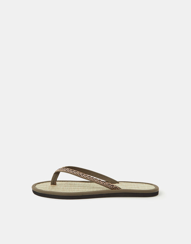 Braided Strap Flip Flops, Green (KHAKI), large