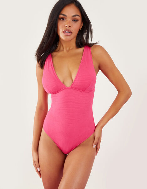 Crinkle Plunge Swimsuit, Pink (PINK), large