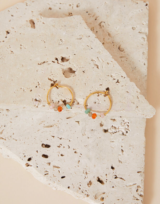 14ct Gold-Plated Healing Stone Hoop Earrings, , large