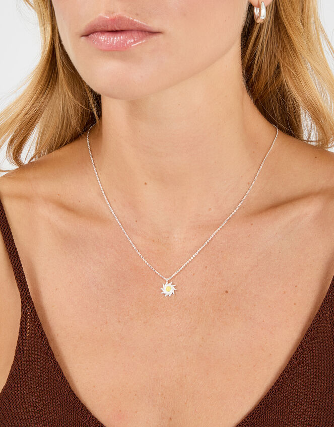 Sterling Silver-Plated Sun Birthstone Necklace, Silver (ST SILVER), large