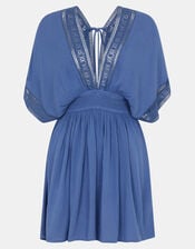 Crochet Trim Mini Kaftan, Blue (BLUE), large