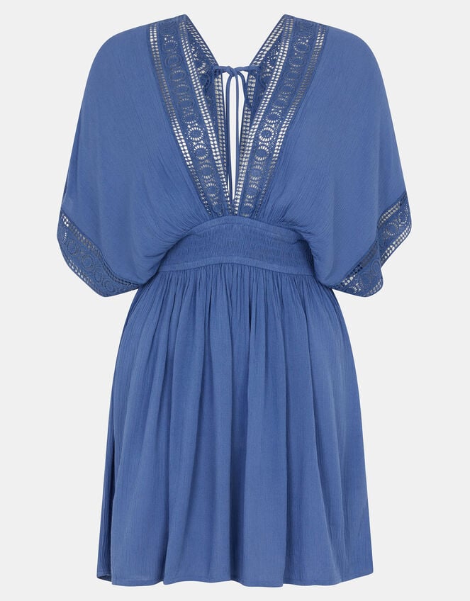 Crochet Trim Mini Kaftan, Blue (BLUE), large