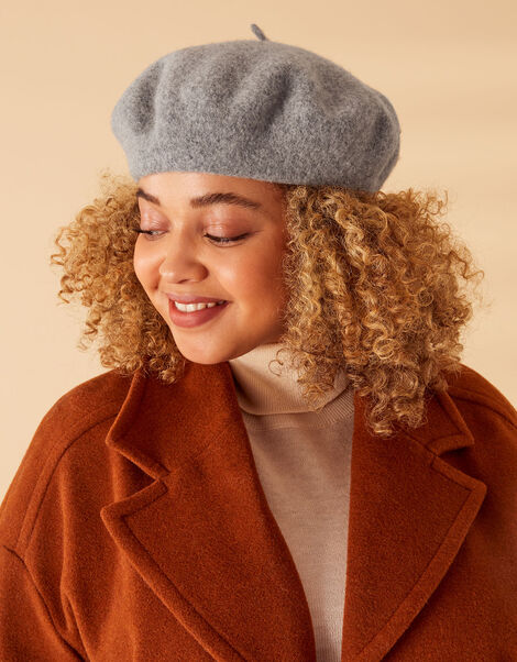 Beret Hat in Pure Wool, Grey (GREY), large
