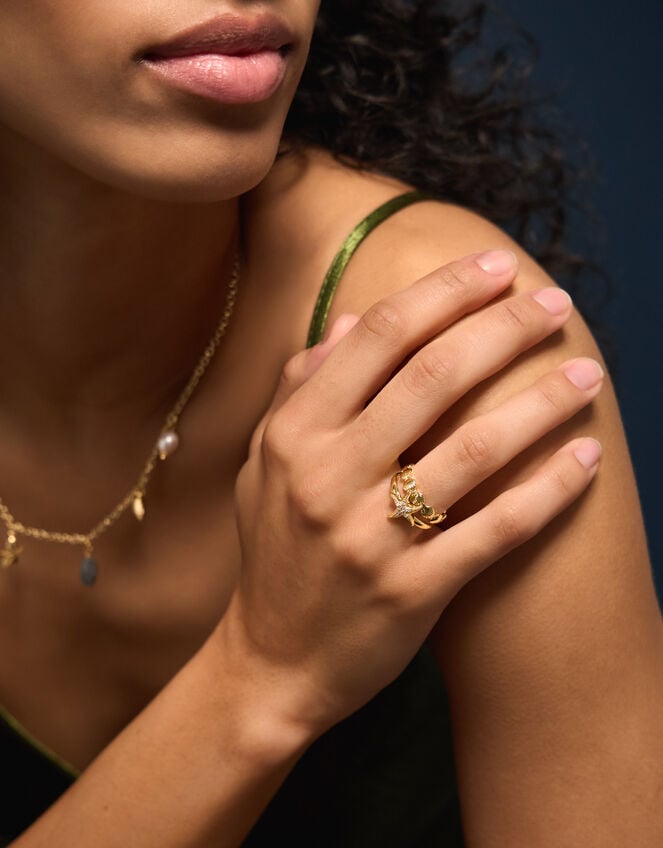 2-Pack 14ct Gold-Plated Starfish & Shell Rings, , large