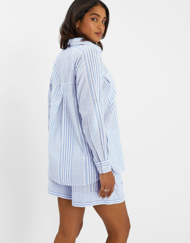 Stripe Beach Cover Up Shirt, Blue (BLUE), large