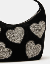 Heart Embellished Velvet Handbag, , large