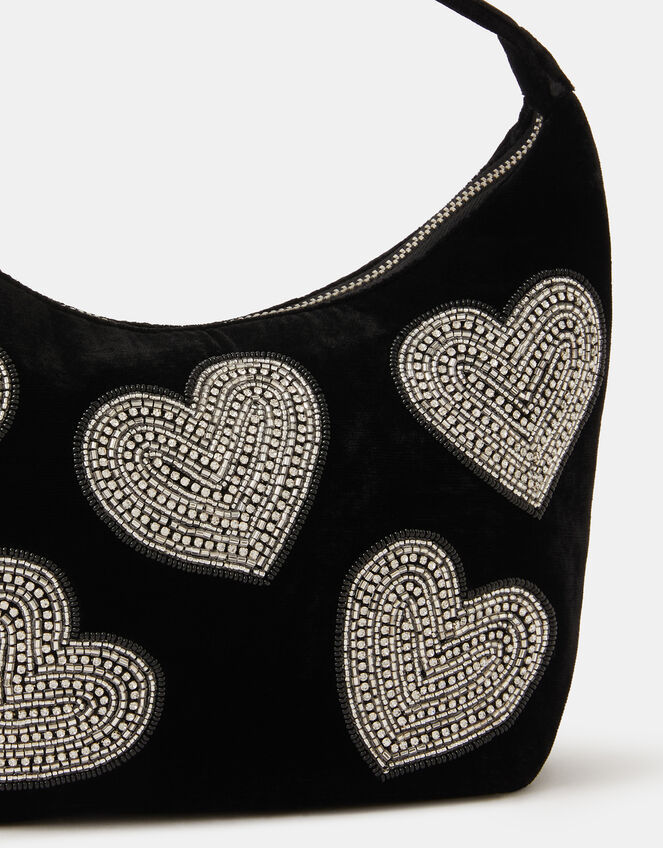Heart Embellished Velvet Handbag, , large
