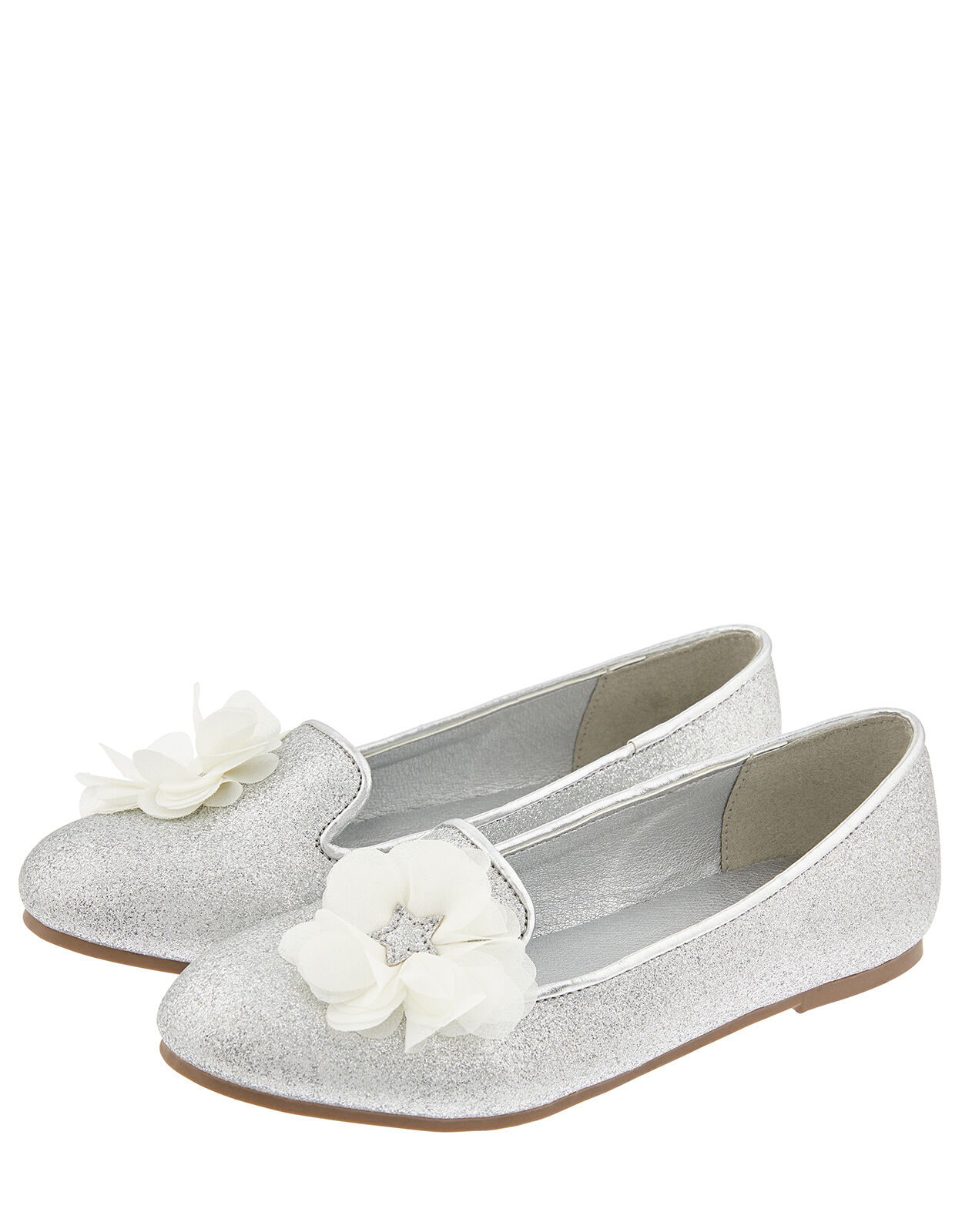 Glitter Slipper Shoe with Corsage Silver Girls flat shoes Accessorize UK