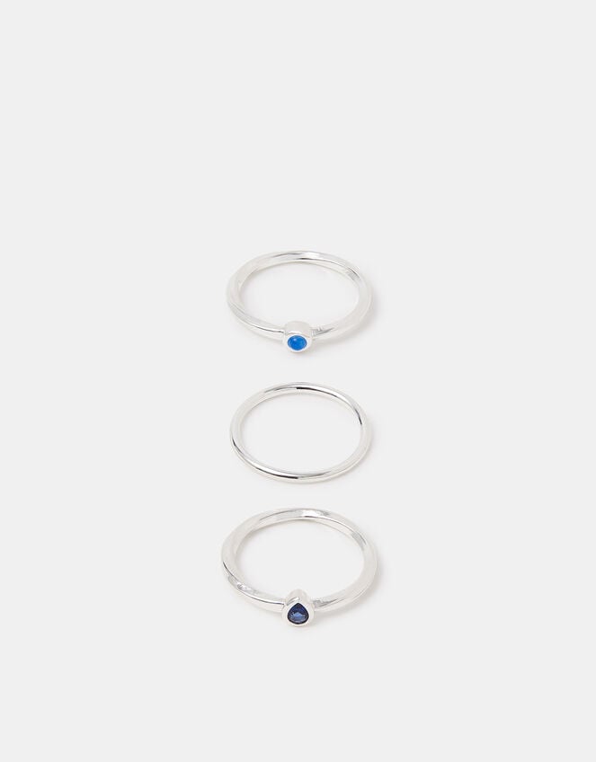 3-Pack Sterling Silver-Plated Mixed Stone Rings, Silver (ST SILVER), large