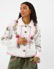 Floral Embroidered Quilted Jacket, Ivory (IVORY), large