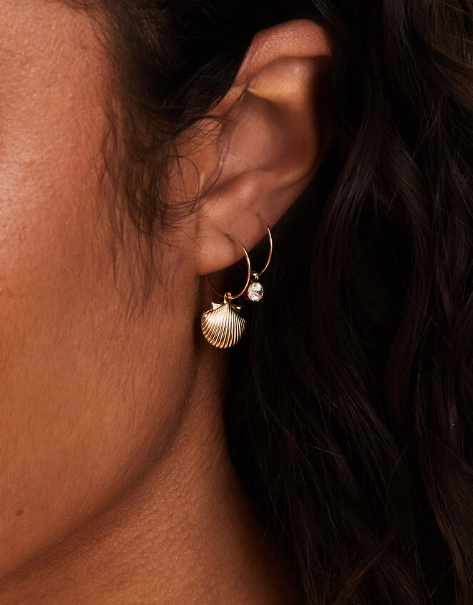 3-Pack Shell Gem Hoop Earrings, , large