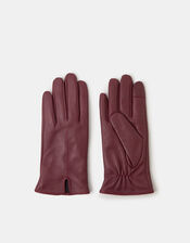 Fleece Lined Touchscreen Leather Gloves, Red (BURGUNDY), large