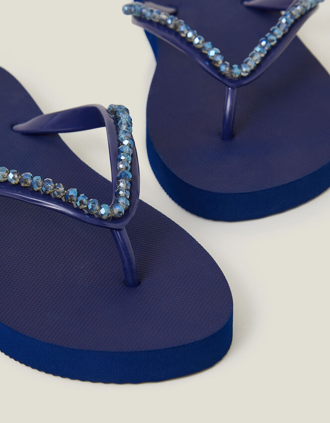 Facet Beaded Flip Flops, Blue (NAVY), large