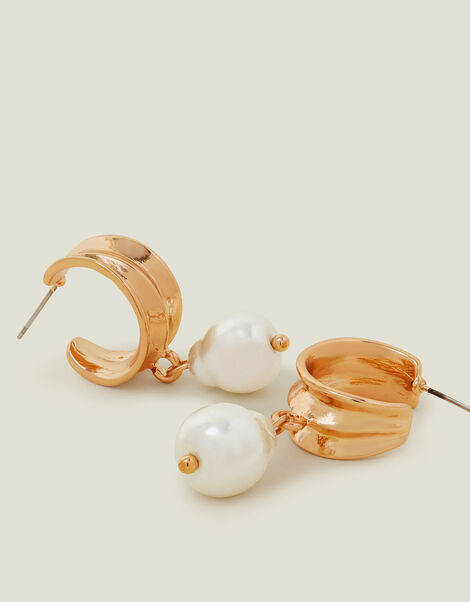 Chunky Hoop Pearl Drop Earrings, , large