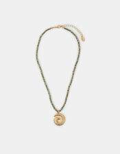 Swirl Pendant Beaded Necklace Green, , large