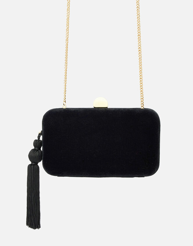 Velvet Hardcase Clutch Bag, Black (BLACK), large