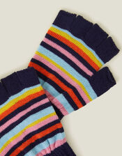 Stripe Fingerless Gloves, Blue (NAVY), large