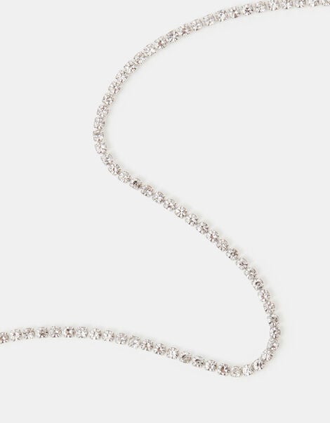 Sterling Silver-Plated Diamant&eacute; Tennis Necklace, , large
