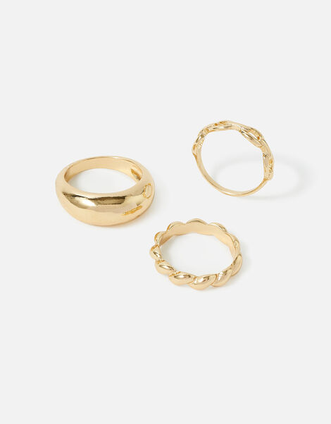 Chain Mixed Rings Set of Three Gold, Gold (GOLD), large