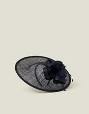 Large Disc Feather Corsage Fascinator, Blue (NAVY), large