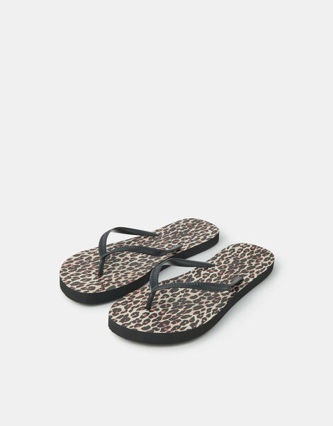 Leopard Print Flip Flops, Multi (DARKS MULTI), large