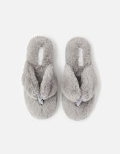 Laura Fluffy Thong Slippers, Grey (GREY), large