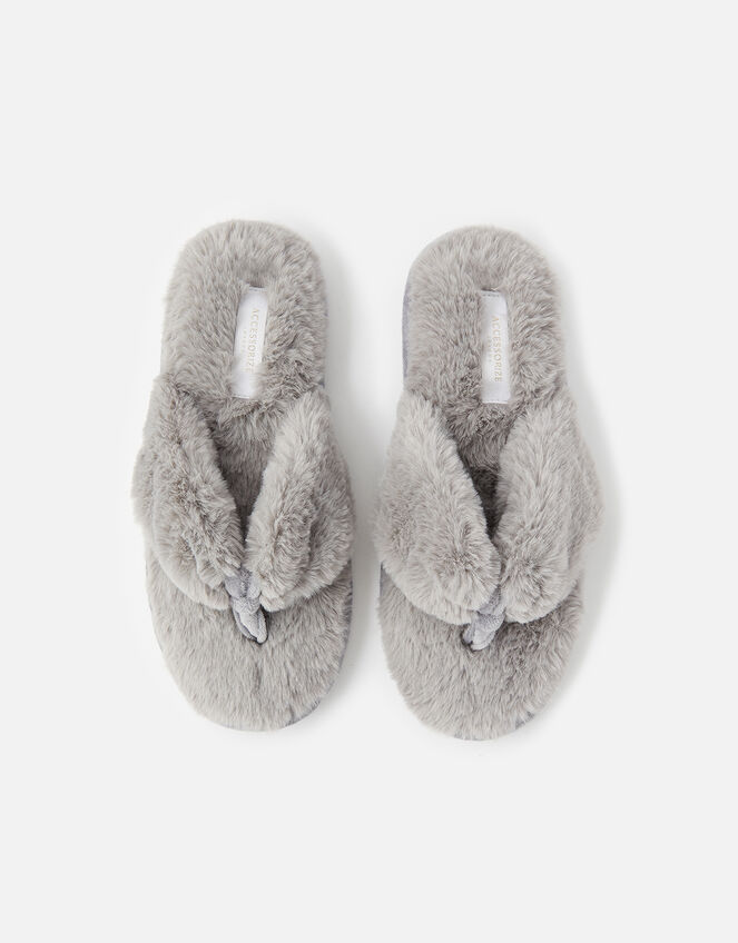 Laura Fluffy Thong Slippers, Grey (GREY), large