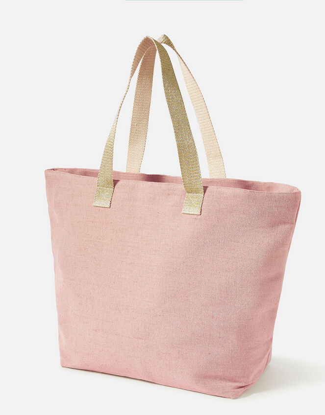 Embroidered Pineapple Beach Tote Bag, , large