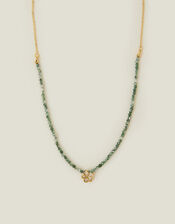14ct Gold-Plated Flower Pendant Jade Bead Necklace, , large