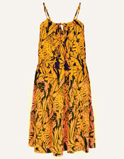 Leaf Print Mini Dress, Blue (NAVY), large