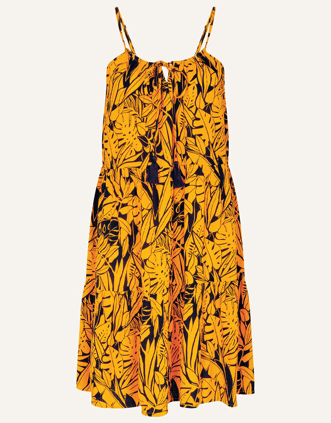 Leaf Print Mini Dress, Blue (NAVY), large